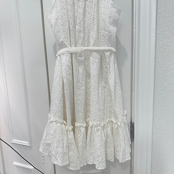 White Eyelet Dresses Sam And Jess Sleeveless Fit Flare tie front Summer Dress L - Picture 5 of 10